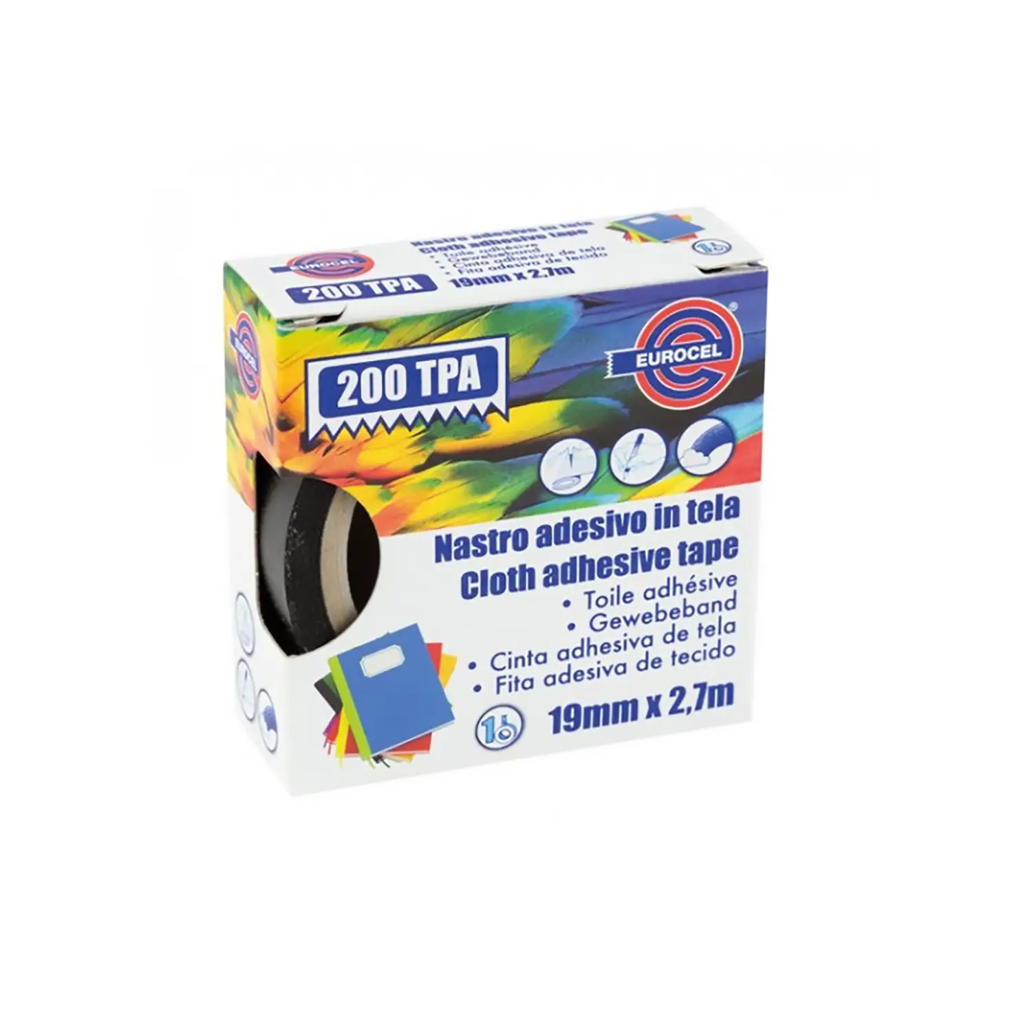 Nastro Telato Adesivo Nero 19 mm x 2,7 m – Nastro Telato Resistente, Impermeabile e Anti-Strappo - Nastri adesivi e colle