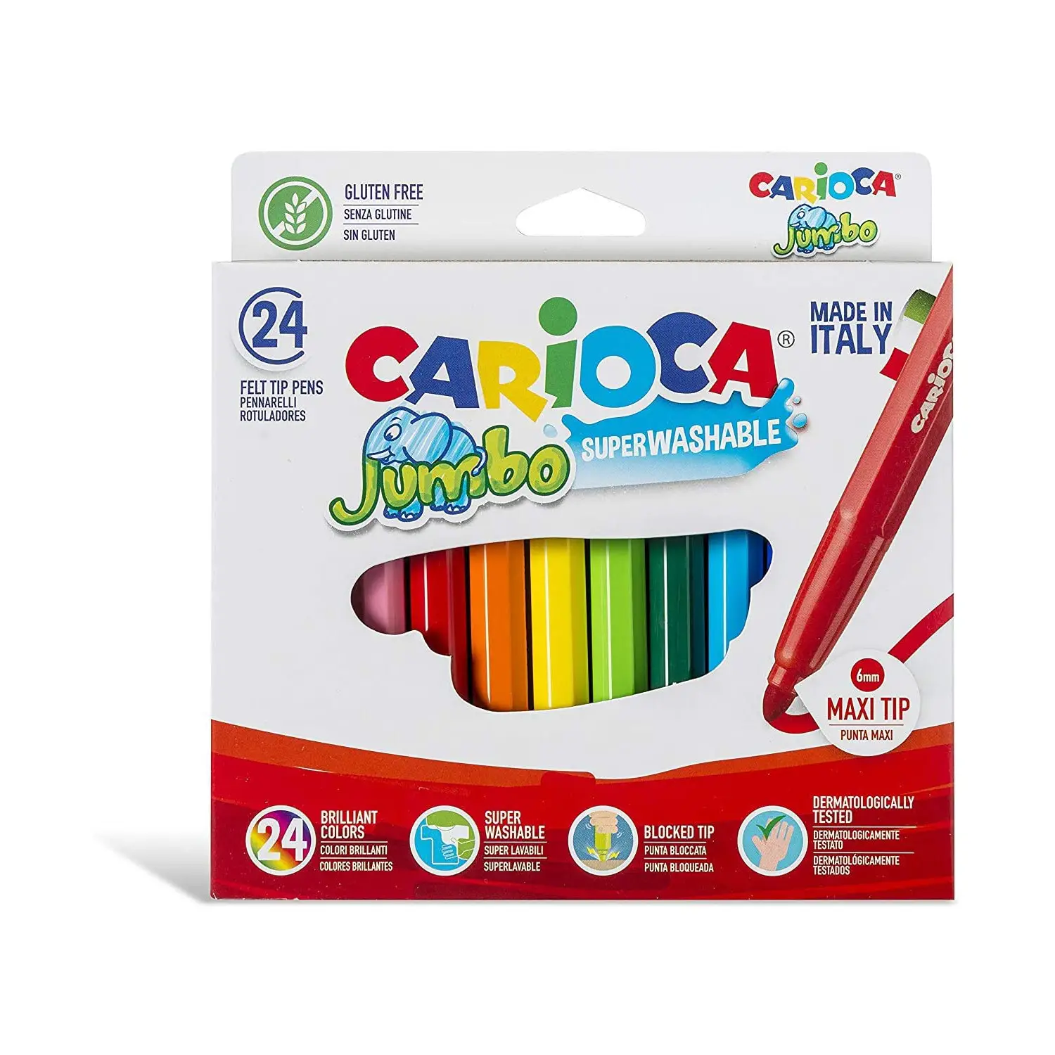 Carioca Pennarelli Maxi Superlavabili – Punta Grossa 5 mm - 24 Colori - Pennarelli