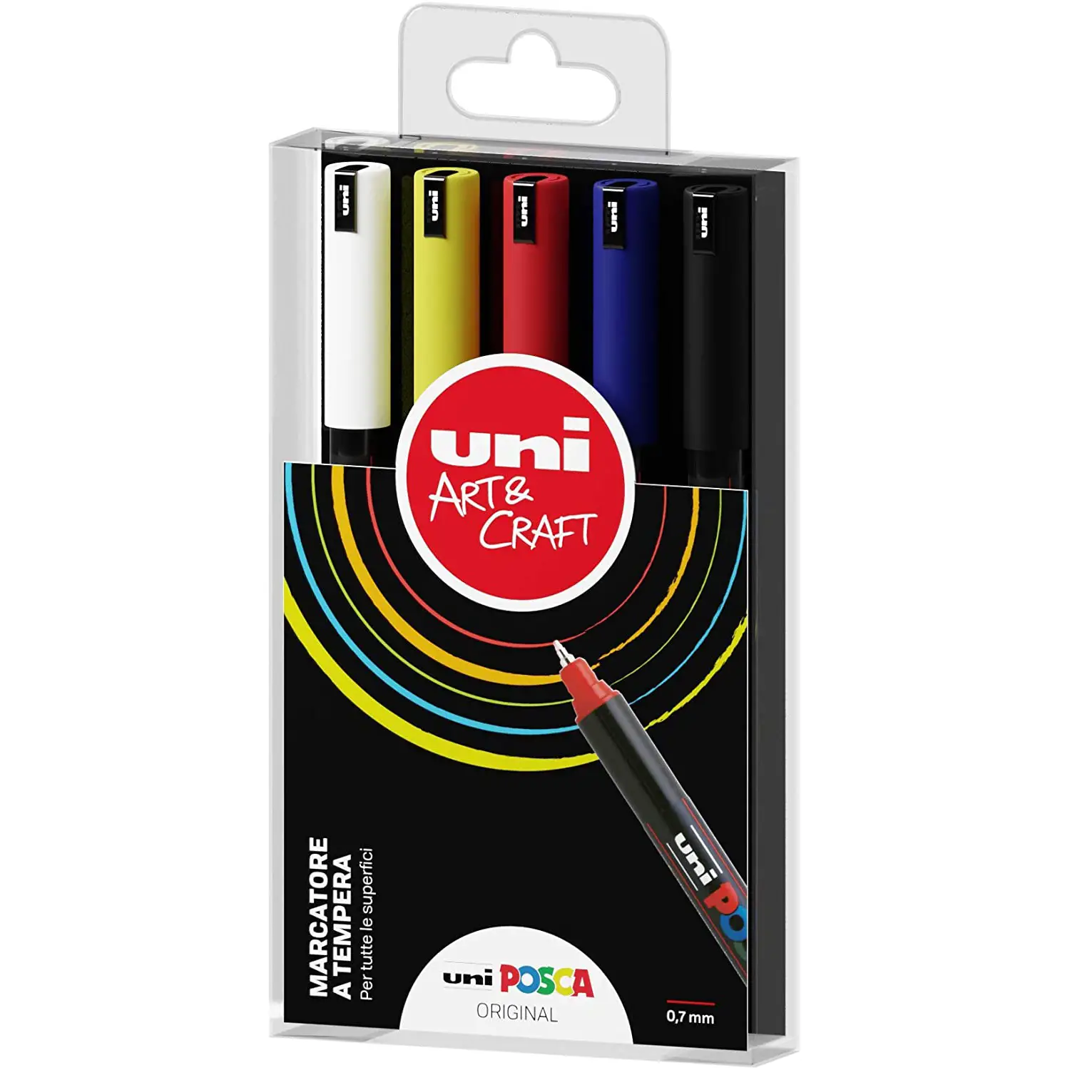 Pennarelli Uni Posca Pen Extrafine – Punta 0,7 mm - Set 5 Colori - Pennarelli