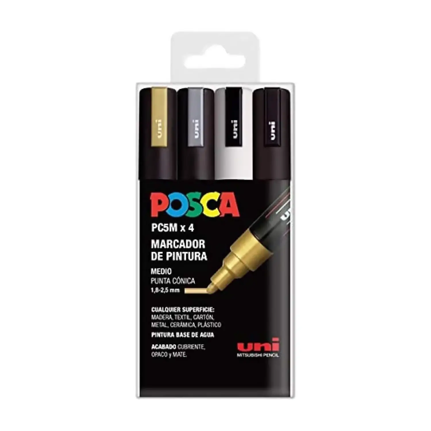 Pennarelli Uni Posca Punta Media 1,8-2,5 mm – Astuccio 4 Colori Metal - Pennarelli