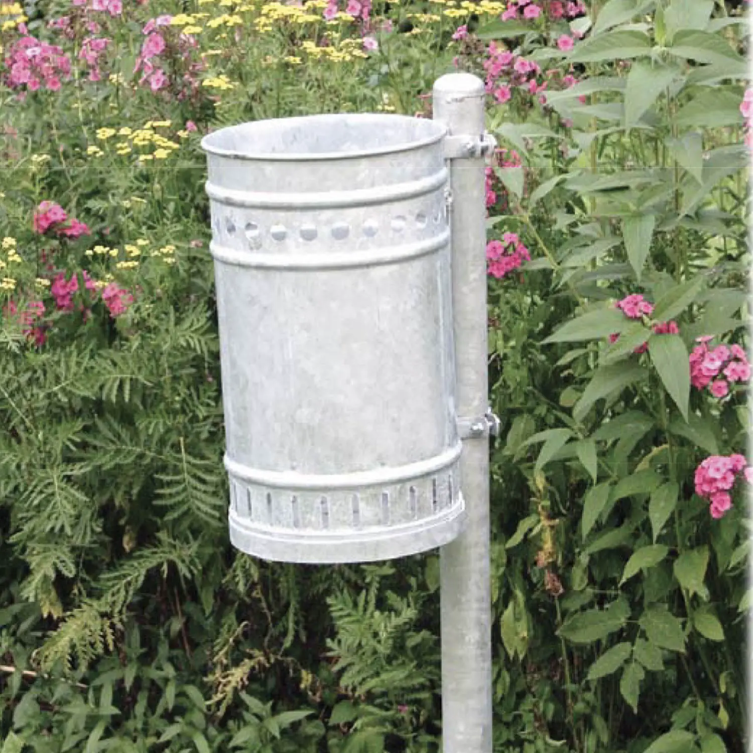 Portarifiuti in Acciaio Zincato su Palo – Cestino Rifiuti da Esterno - Playgrounds e giostre