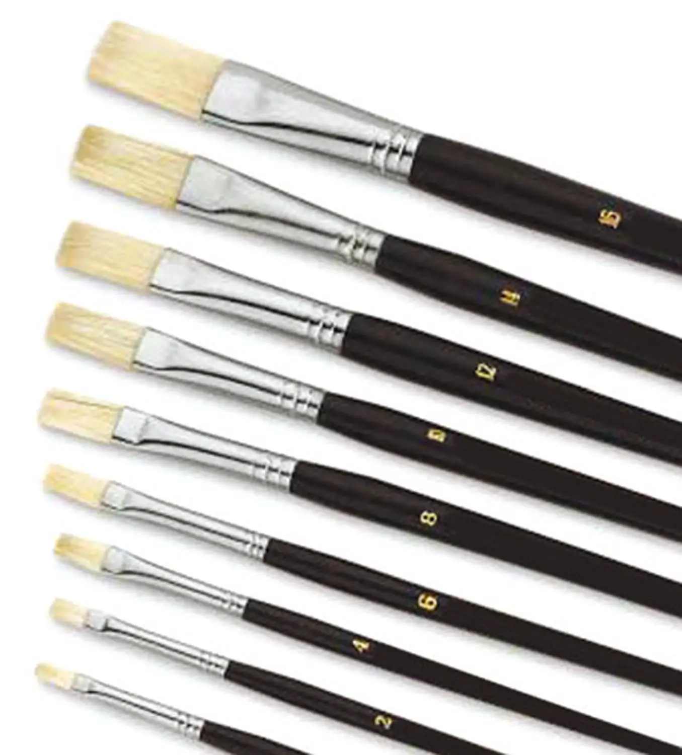 Set di 9 Pennelli a Punta Piatta in Setola Dura – Misure Assortite (n.0 – n.16) - Pennelli e accessori