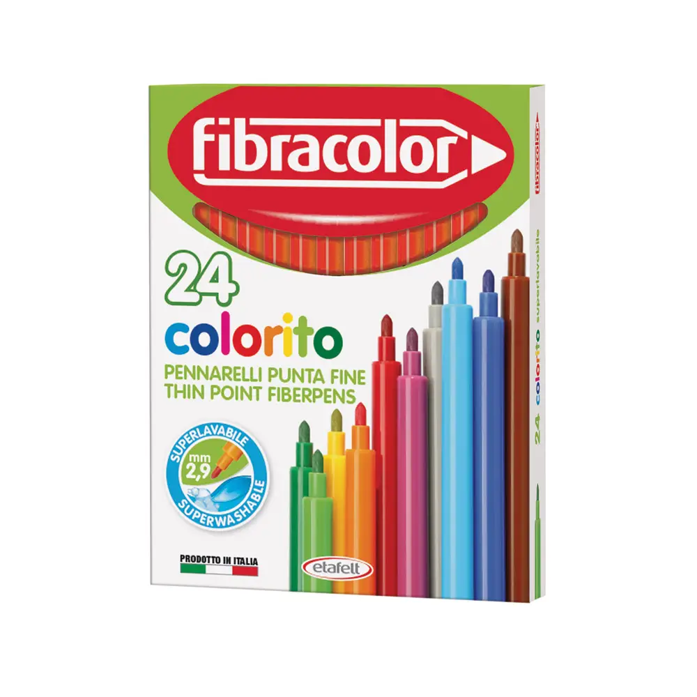 Fibracolor Colorito Fine Pennarelli – Set 24 Pennarelli - Rosso - Pennarelli
