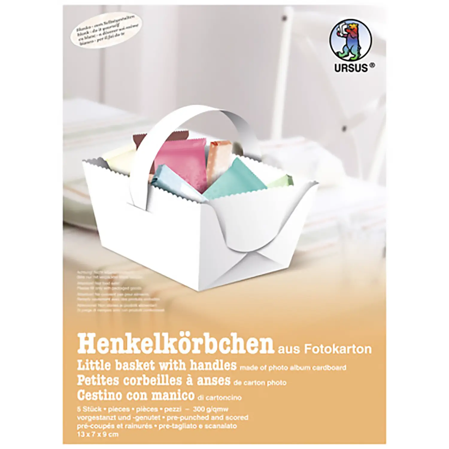 Cestini in Cartoncino – Set 5 Pezzi da Decorare - 11,5 x 13,5 cm - Applicazioni e decori