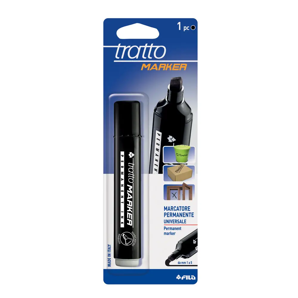 Tratto Marker Punta Scalpello – Pennarello Permanente Multiuso - Nero - Pennarelli