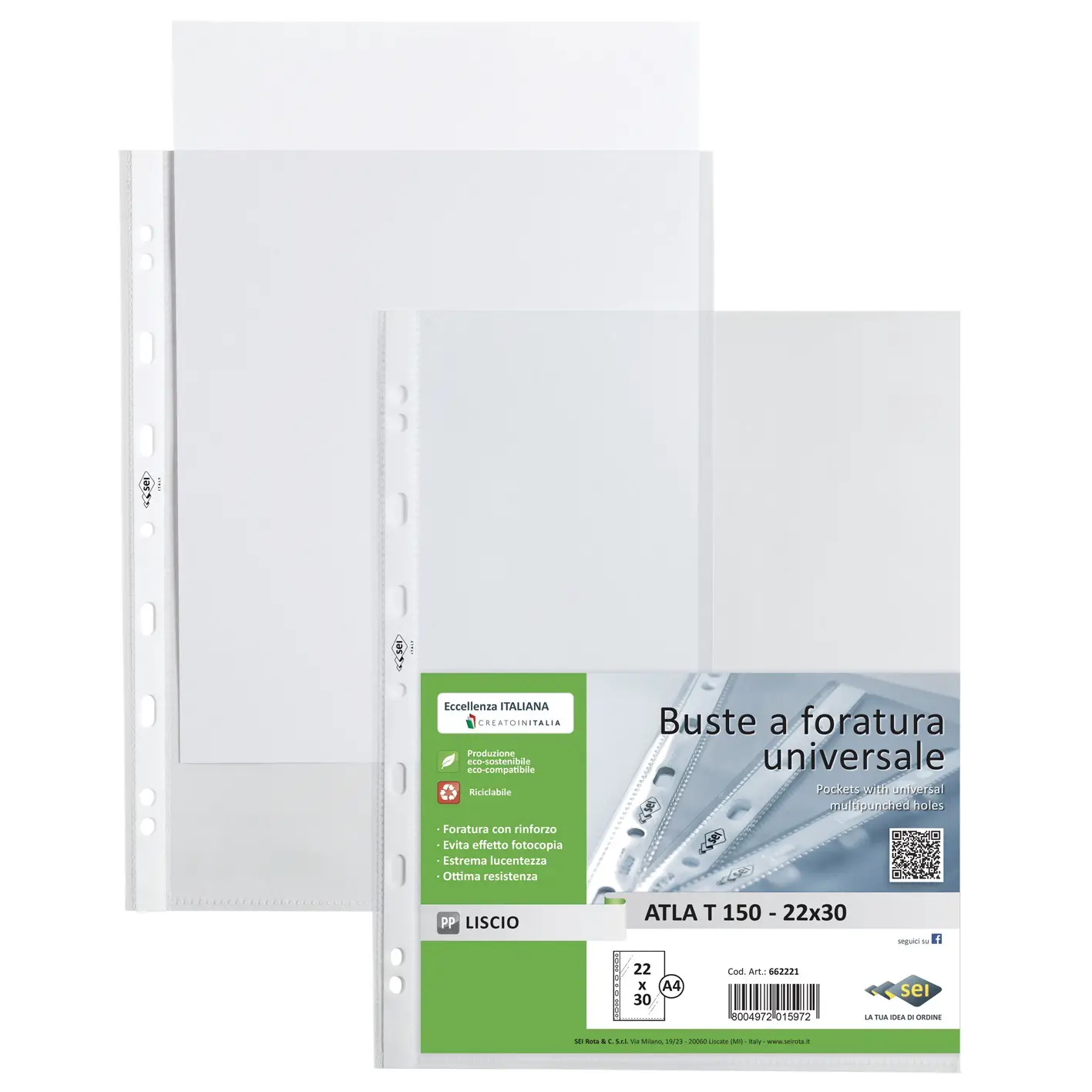 Buste Trasparenti con Perforazione cm. 22x30 50 Pezzi - Archiviazione