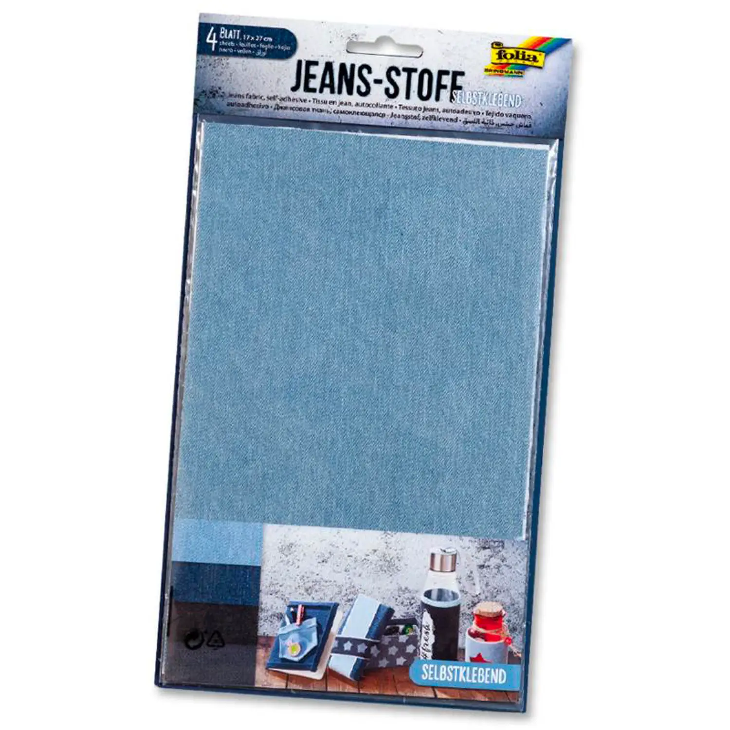 Tela Jeans Adesiva 17 × 27 cm – Set 4 Pezzi in 4 Tonalità e Motivi - Carta e cartoncino