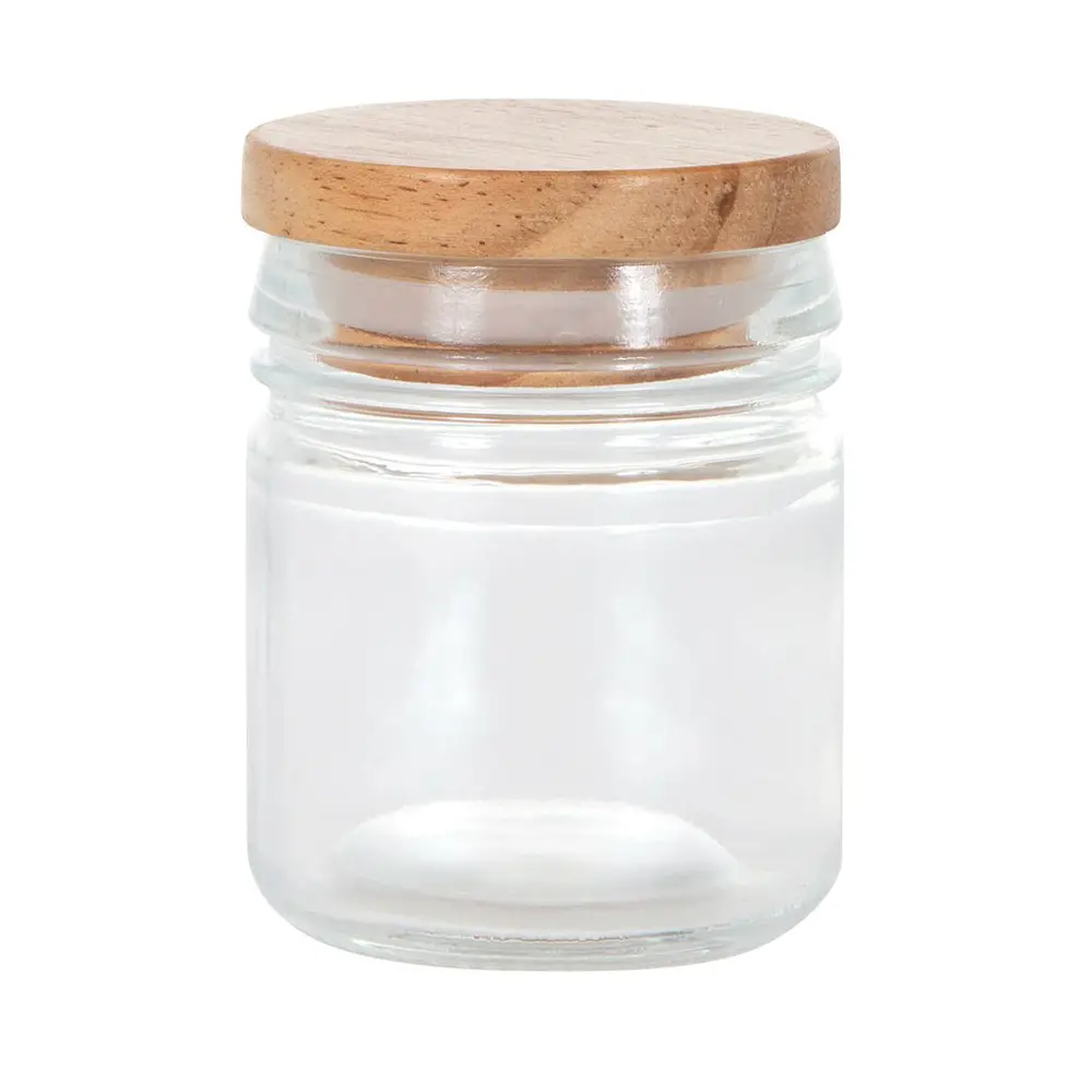 Barattolo in Vetro con Tappo in Legno 6,5x7 cm – Contenitore da Decorare - Cellulosa Plastica Polistirolo