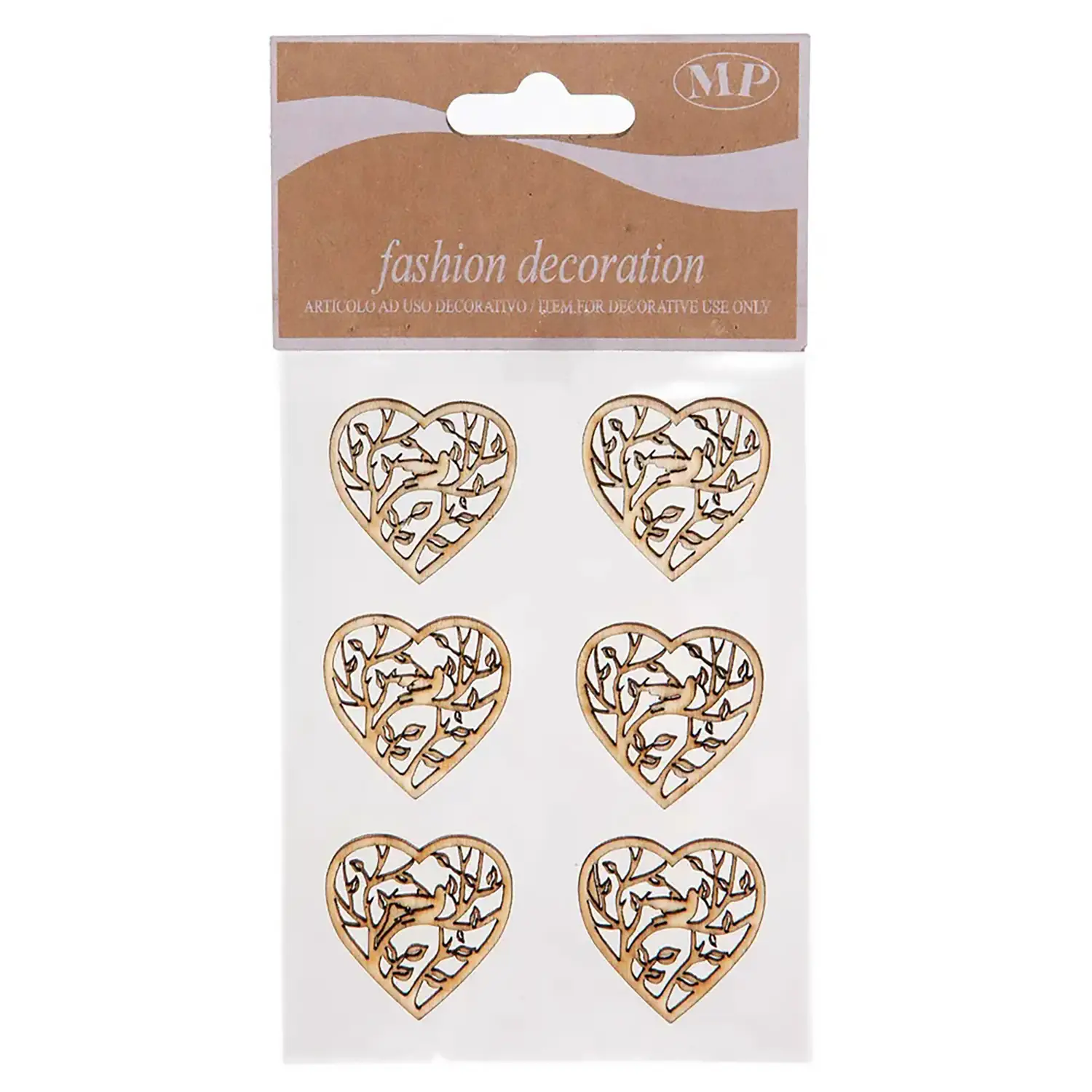 Cuori in Legno Naturale Intagliato – 3 cm – Set da 6 Pezzi - Soggetti in legno