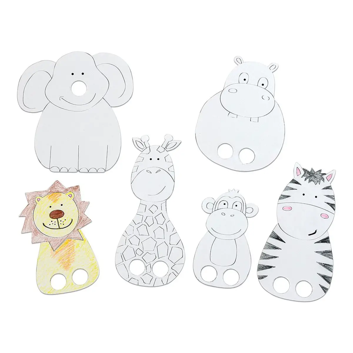 Burattini a Dita in Cartoncino da Decorare Animali della Savana - Carta e cartoncino