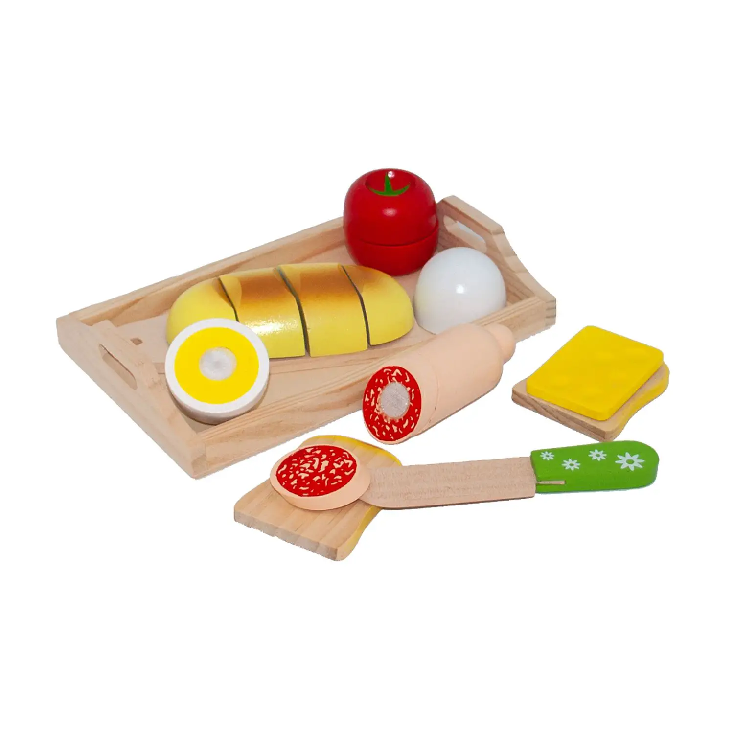 Alimenti in Legno da Tagliare - Set Merenda per Bambini - Alimenti, mercatini, stoviglie