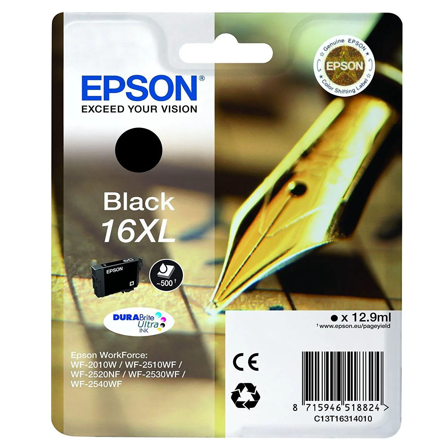 Cartuccia Epson 16XL Nero Originale – Durabrite Ultra a Pigmenti (Alta Capacità, 500 Pagine) - Consumabili