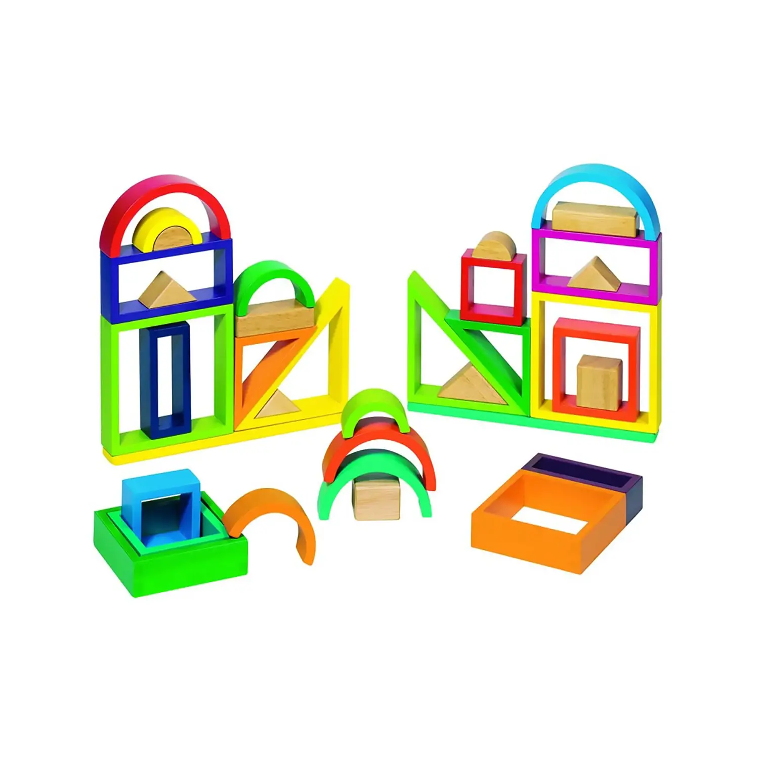 Arcobaleno di Forme e Colori – Set di Giochi Educativi in Legno - Grandezze, forme e colori