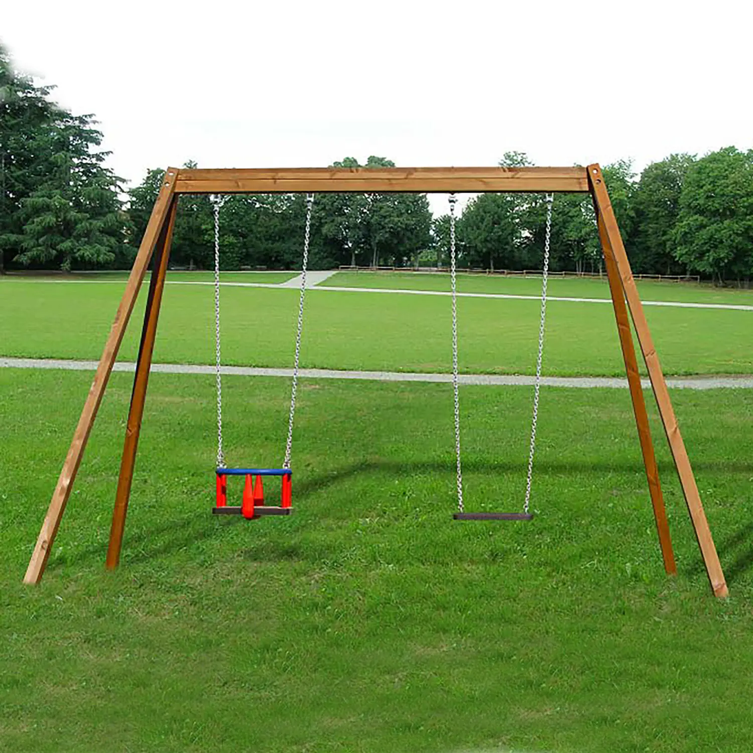 Altalena in Legno con Sedile Piano e a Gabbia Per Esterno - Dondoli e Altalene