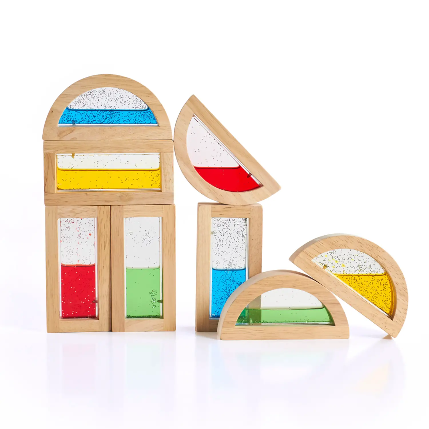 Blocchi di Legno con Acqua Glitterata – 8 Pezzi - Sviluppo sensoriale