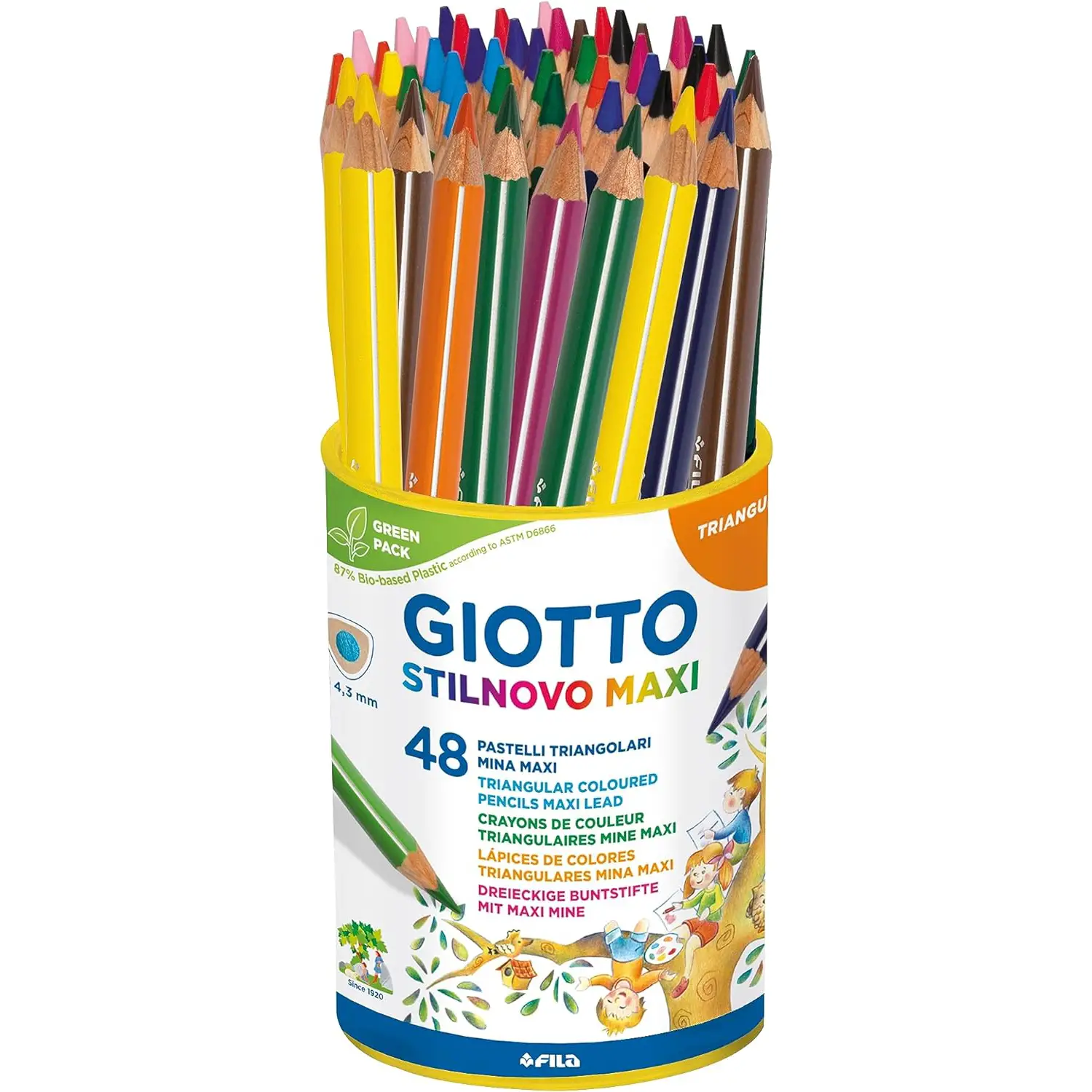 Pastelli Colorati a Matita Giotto Stilnovo Maxi - Barattolo 48 Pezzi - Pastelli