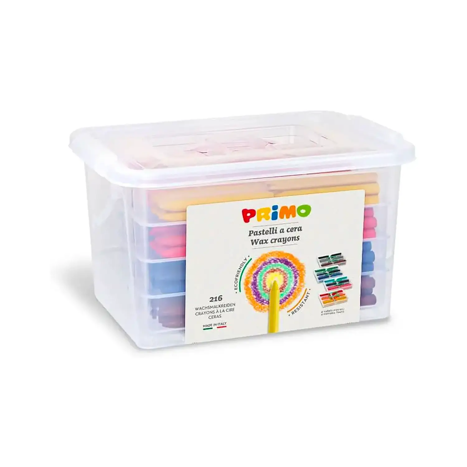 Pastelli a Cera Tondi in Valigetta con Scomparti, 216 Pezzi Assortiti in 12 Colori - Pastelli a cera