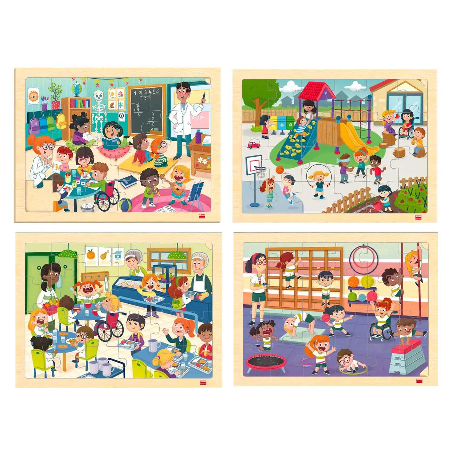 Puzzle di Osservazione: la Scuola Inclusiva, Set 4 Puzzle in Legno Ecologico - Incastri e puzzle in legno