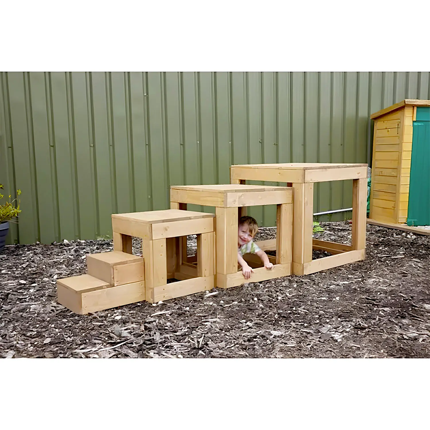 Cubi Giganti In Legno con Scaletta, Set 3 Pezzi Impilabili - Palestrine