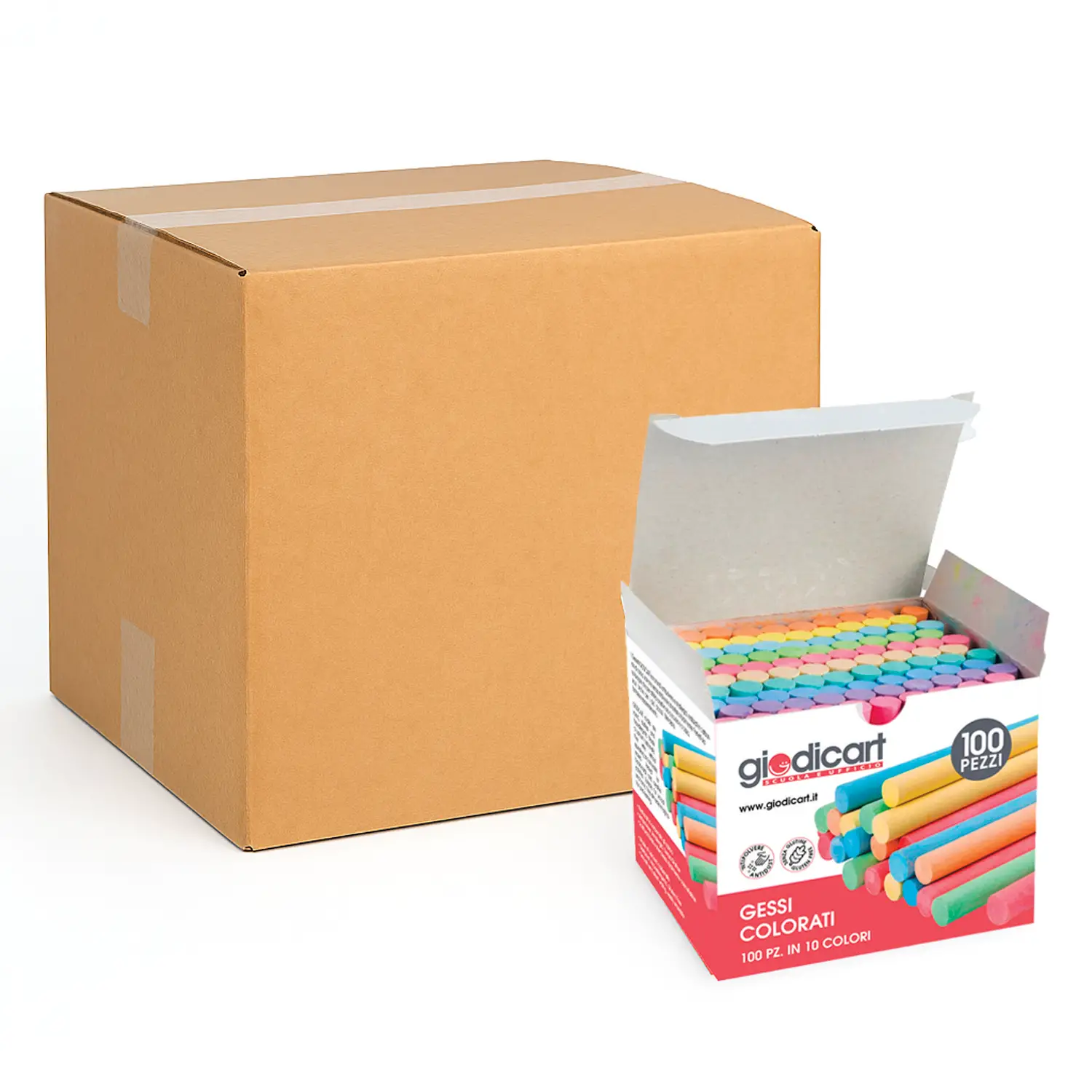 Gessi Colorati Tondi Antipolvere Anallergici, Carbonato di Calcio, Pacco Scuola 1600 Pezzi - Gessi e accessori per lavagne