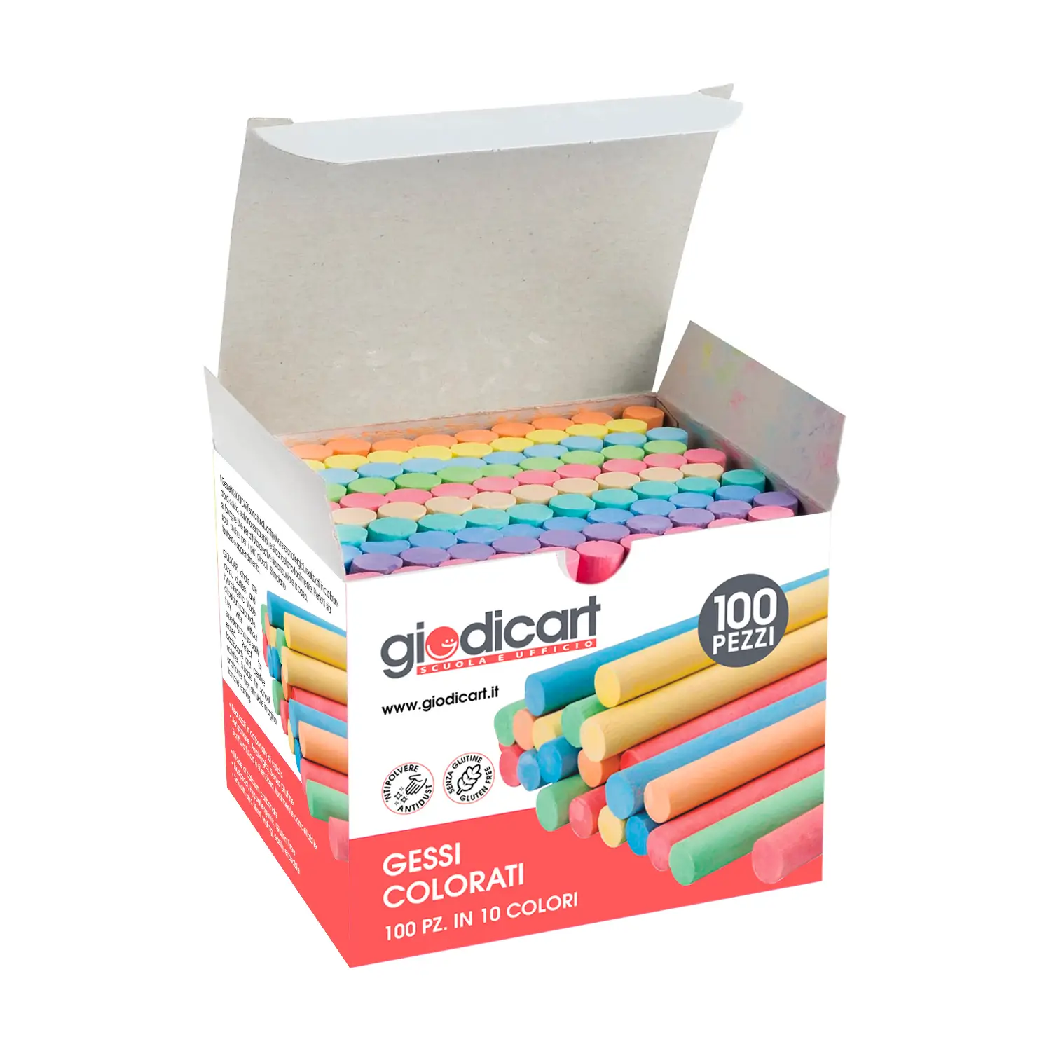 Gessi Colorati Tondi Antipolvere Anallergici, Carbonato di Calcio, Scatola 100 Pezzi - Gessi e accessori per lavagne