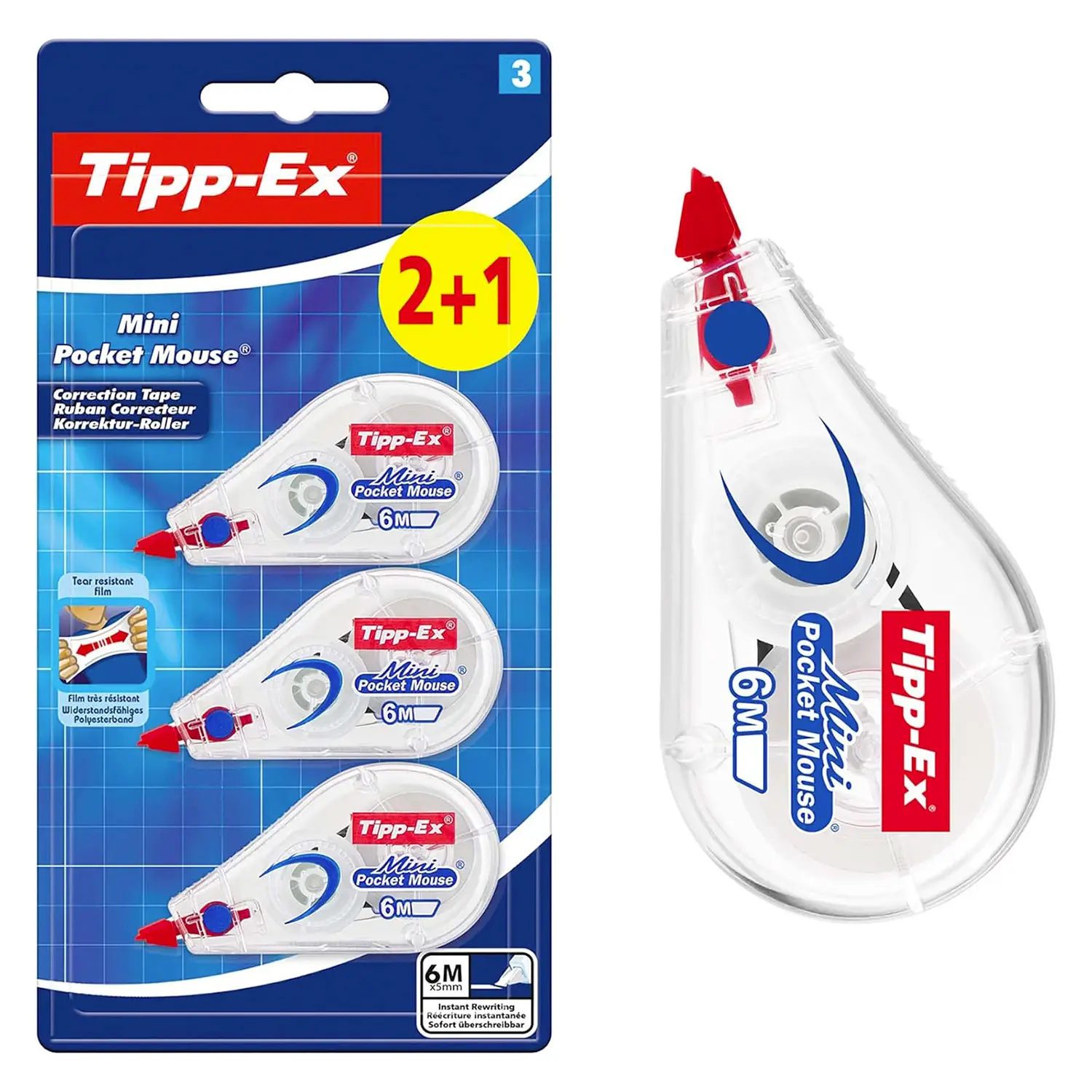 Correttore A Nastro Tipp-Ex Mini Pocket Mouse 5mm x 6m Blister 2+1 - penne pennarelli ufficio