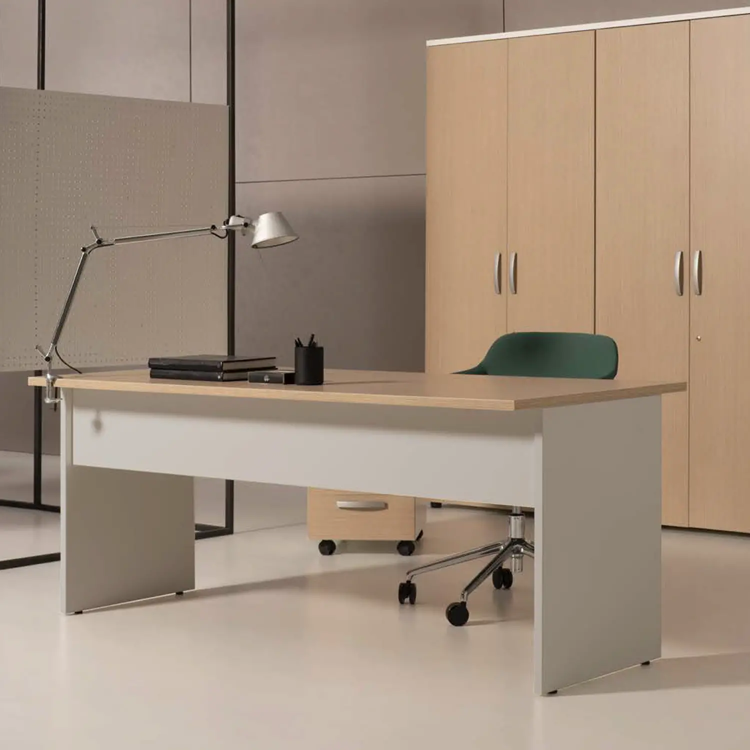 Penisola per Scrivanie con Fianchi cm. 100x60, Finitura Rovere - Conforme CAM - Arredo per l'ufficio