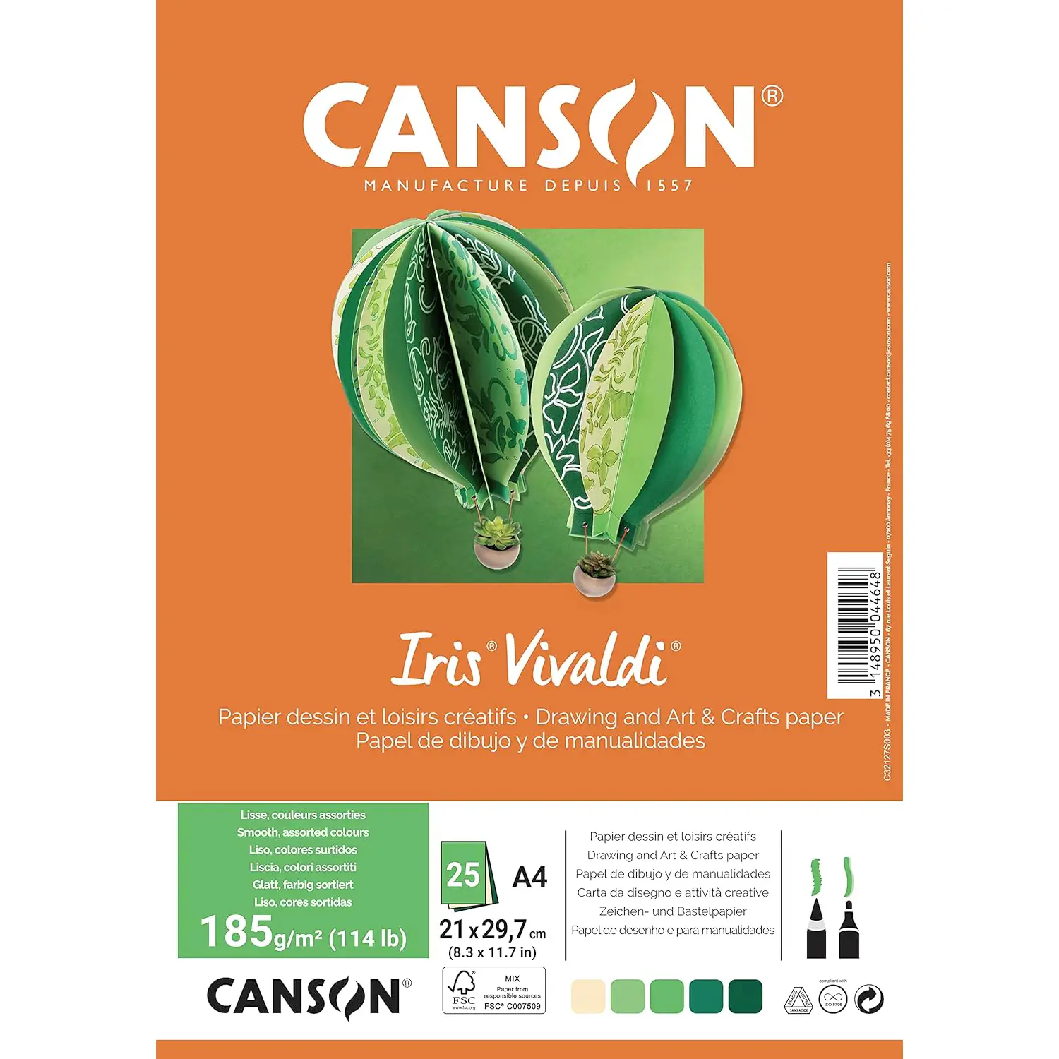 Cartoncino Vivaldi Canson Iris A4 185 g/m² - 25 Fogli Assortimento Terra - Carta e cartoncino