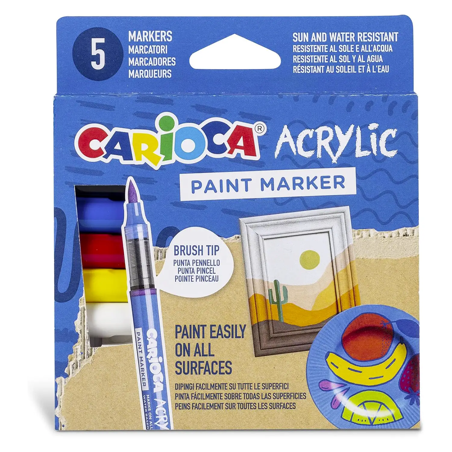 Carioca Paint Marker Acrilici - Pennarelli Punta A Pennello 5 Colori - Pennelli e accessori