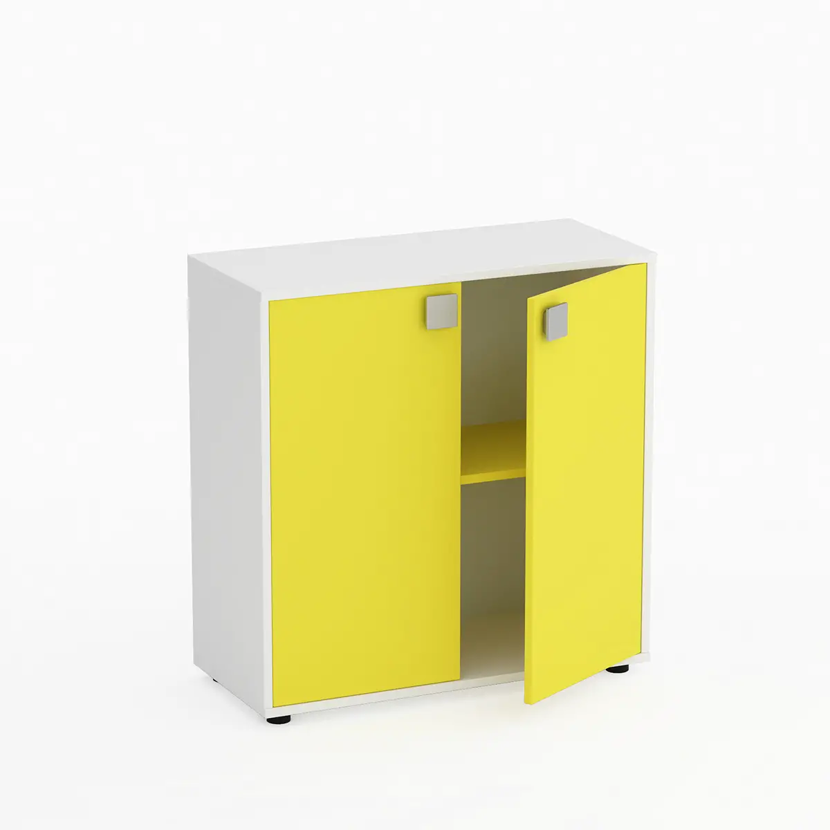 Mobile Scuola Kubò Bianco – 2 Ante H 90 cm e Ripiani Gialli | Conforme CAM - Arredo scuola dell'obbligo