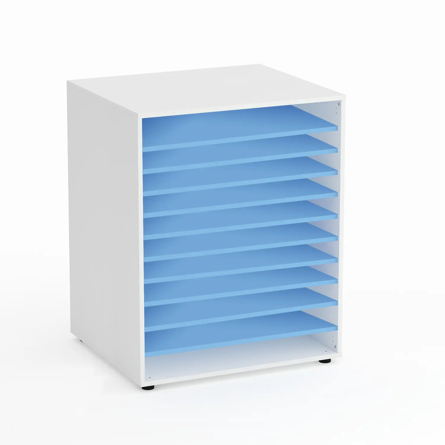 Mobile Scuola Kubò Bianco 11 Vani con Ripiani Blu Orizzonte - Conforme CAM - Mobili multifunzione