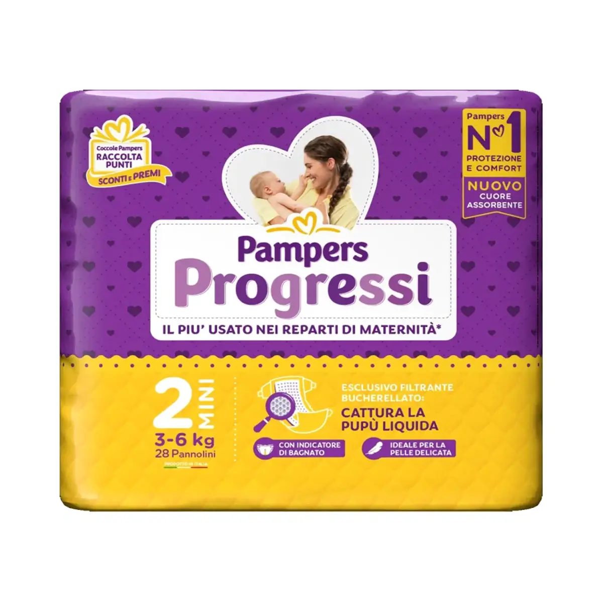 Pannolini Pampers Progressi Taglia 2 Mini - 3-6 Kg - Confezione da 28 Pezzi - pannolini e salviettine