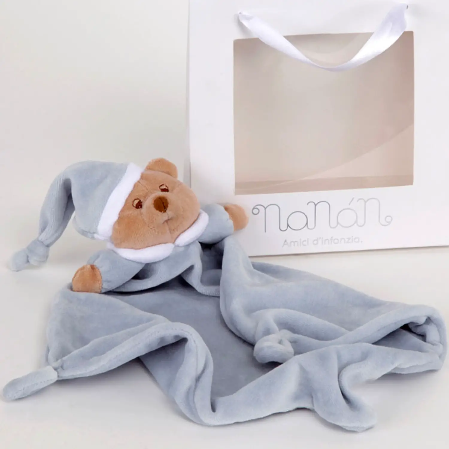 Fazzoletto Denti Puccio Azzurro – Doudou per Neonati con Peluche Morbido in 100% Cotone - Sicurezza e igiene