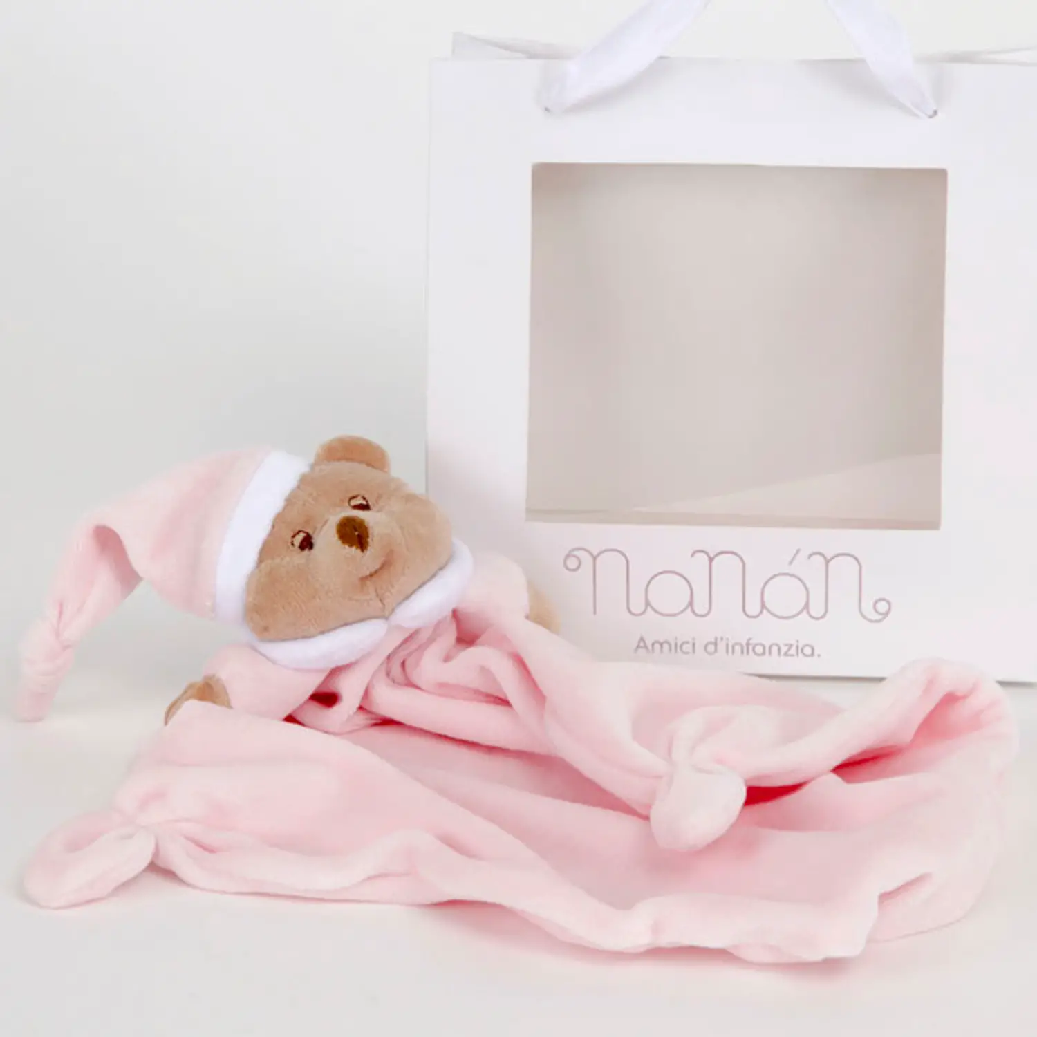 Fazzoletto Denti Puccio Rosa – Doudou per Neonati con Peluche Morbido in 100% Cotone - Sicurezza e igiene