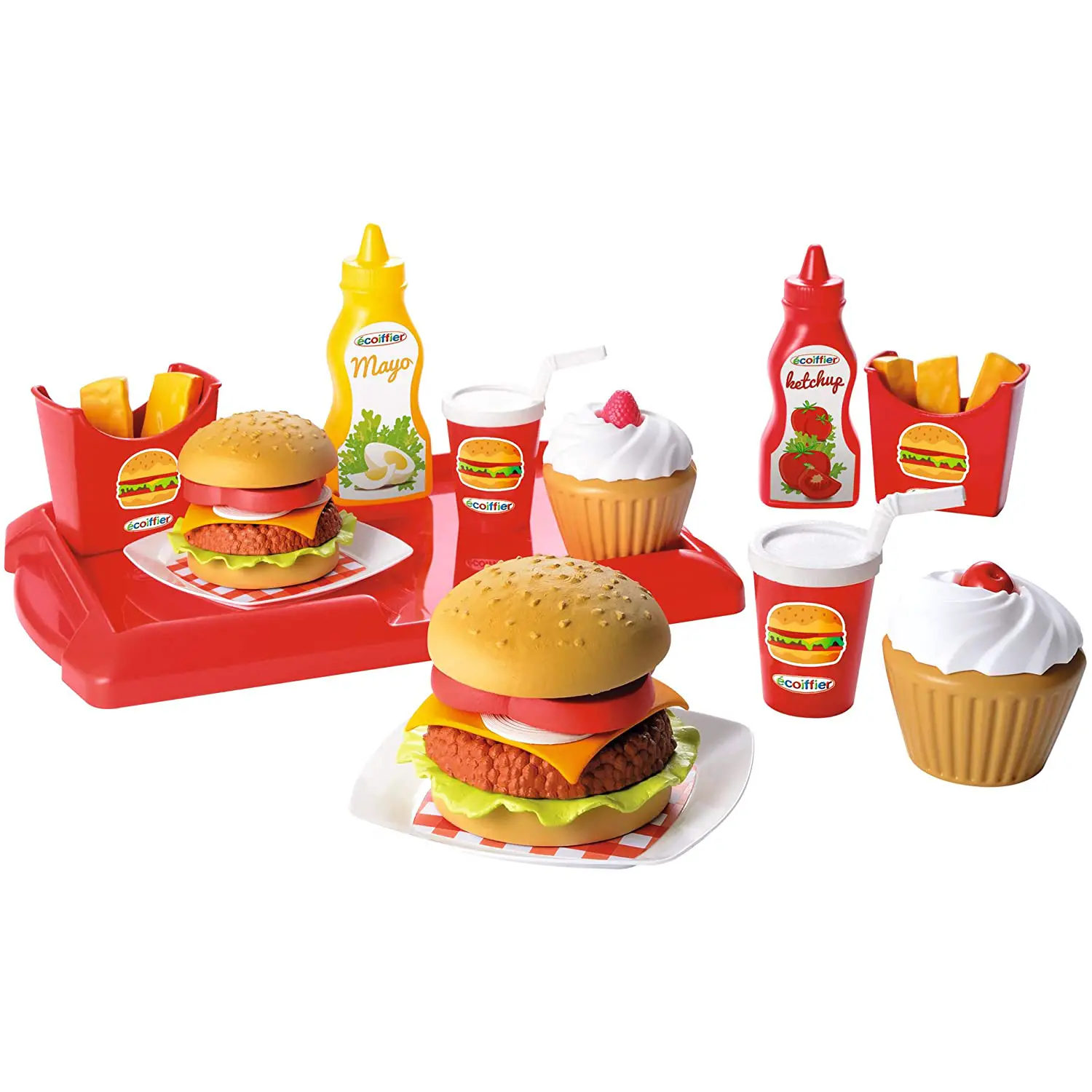 Hamburger 32 Pezzi - Set Giocattolo Fast Food per Bambini - Alimenti, mercatini, stoviglie