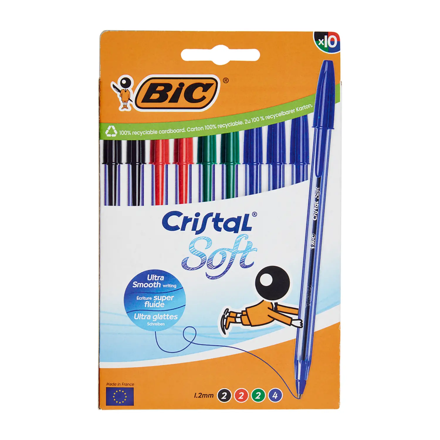 Penna BIC Cristal Soft – Blister 10 Pezzi Colori Assortiti - penne pennarelli ufficio