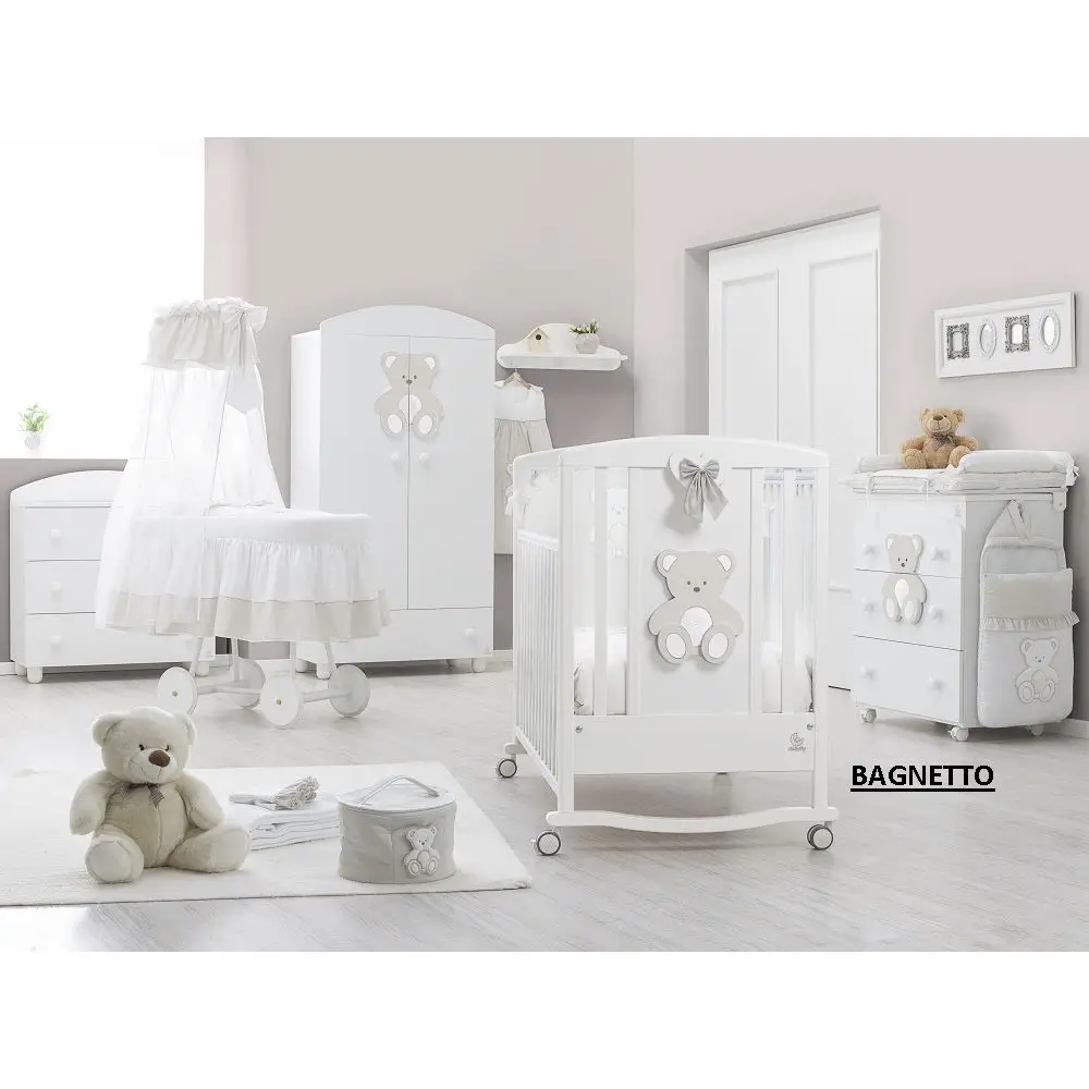 Bagnetto Fasciatoio Italbaby Peluche Bianco e Tortora con 3 Cassetti e Vaschetta - Zona cambio e bagno