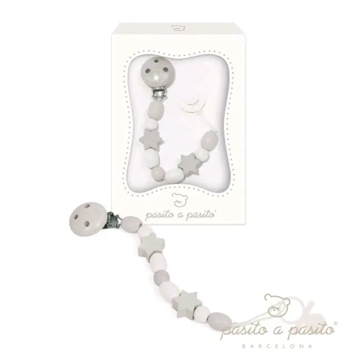 Porta Ciuccio Legno Bianco/Grigio Stelle - ciucci