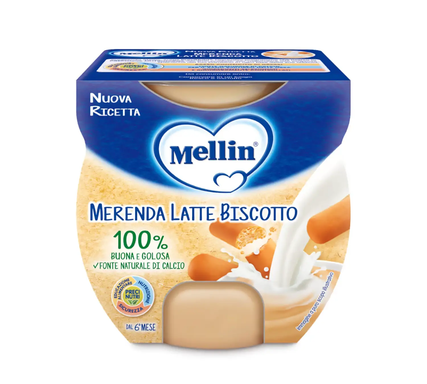Merenda Mellin Latte e Biscotto 100g x2 – Snack Nutriente per Bambini - merende