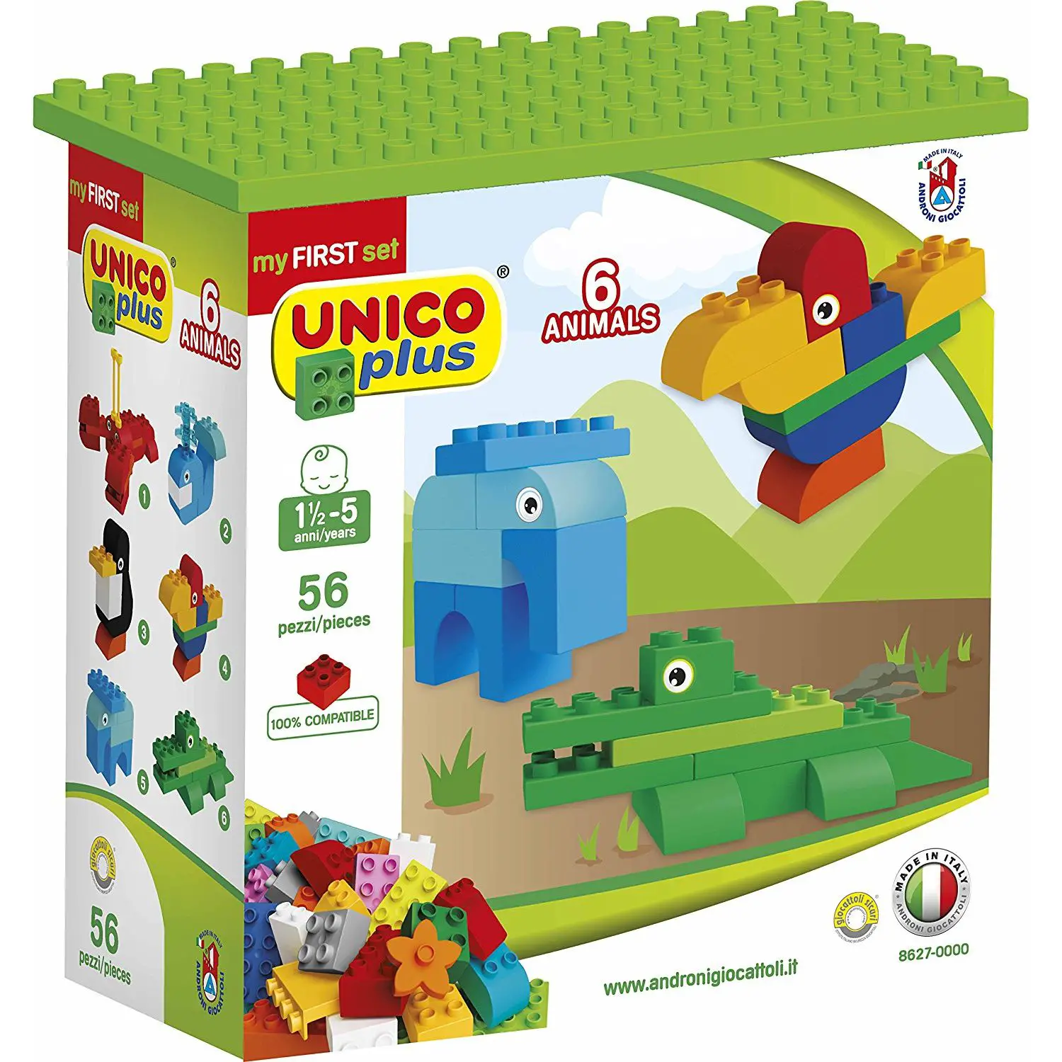 Unico Plus Costruzioni Pre School con 6 Animali – 56 Elementi - Costruzioni in plastica