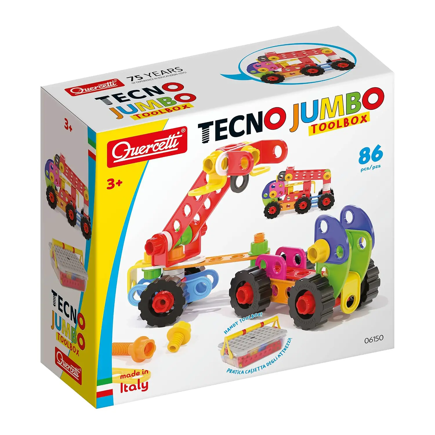 Quercetti Tecno Jumbo Toolbox 84 Elementi - Gioco di Costruzioni - Prime costruzioni soffici