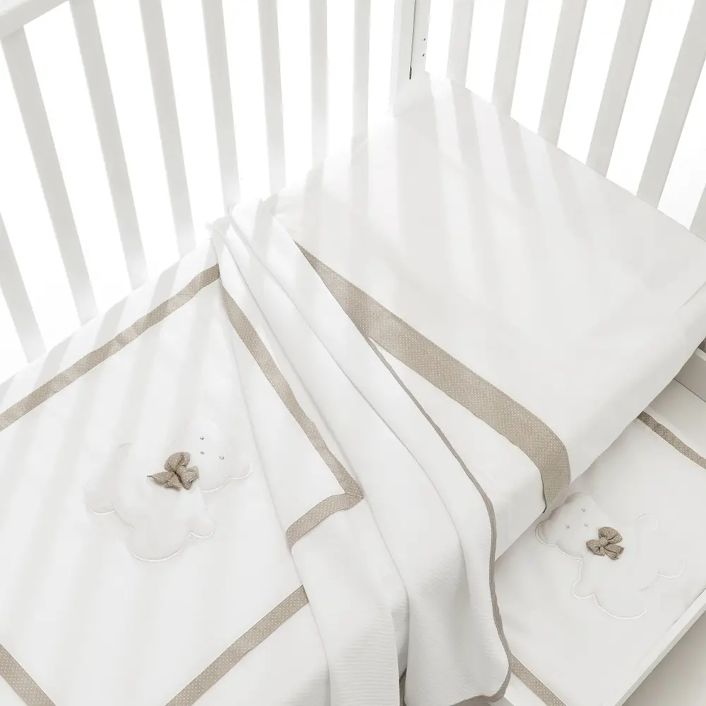 Erbesi Lenzuolino Dudu – Bianco con Ricamo Tortora - lenzuolini