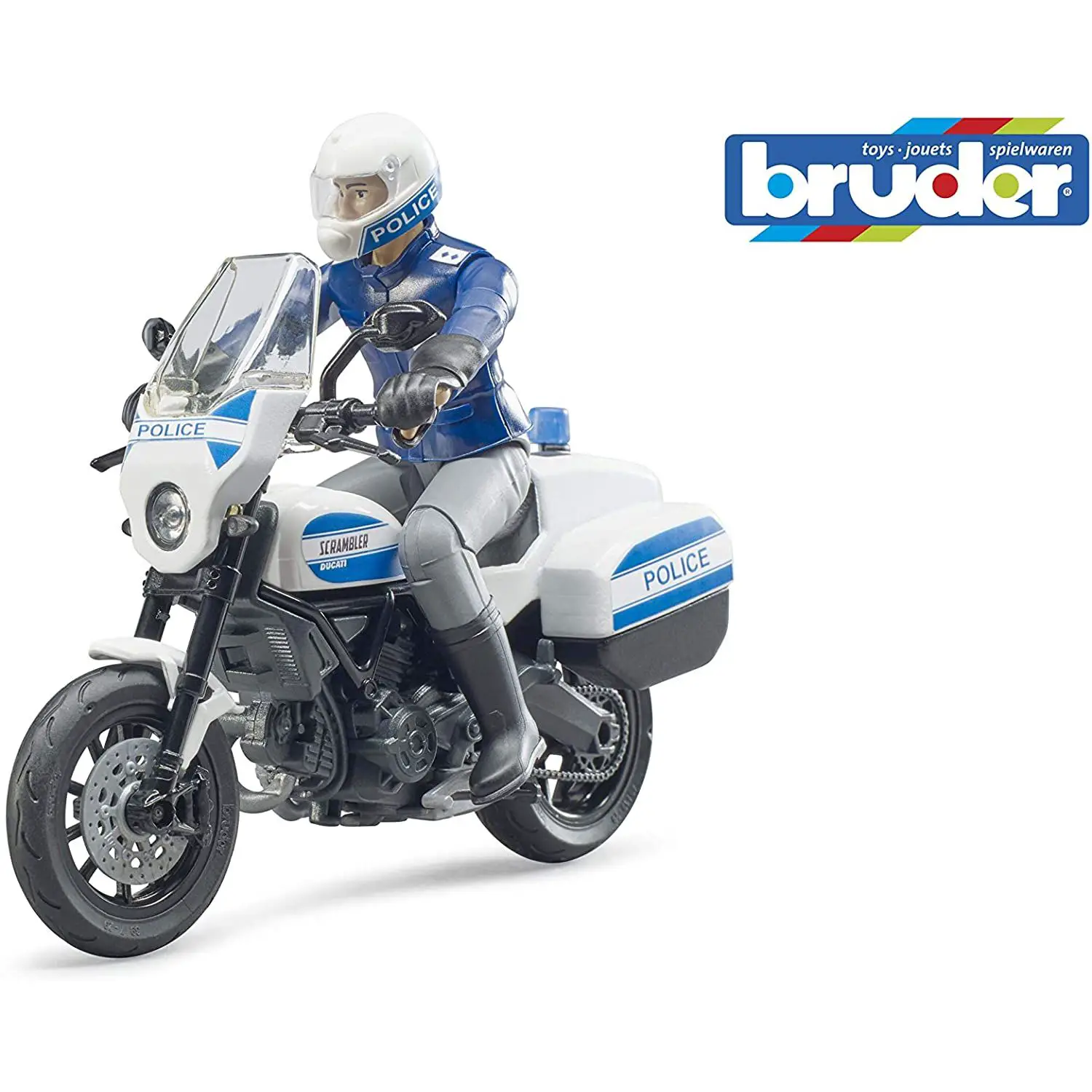 Bruder Moto Ducati Scrambler Polizia 1:16 con Poliziotto - modellini