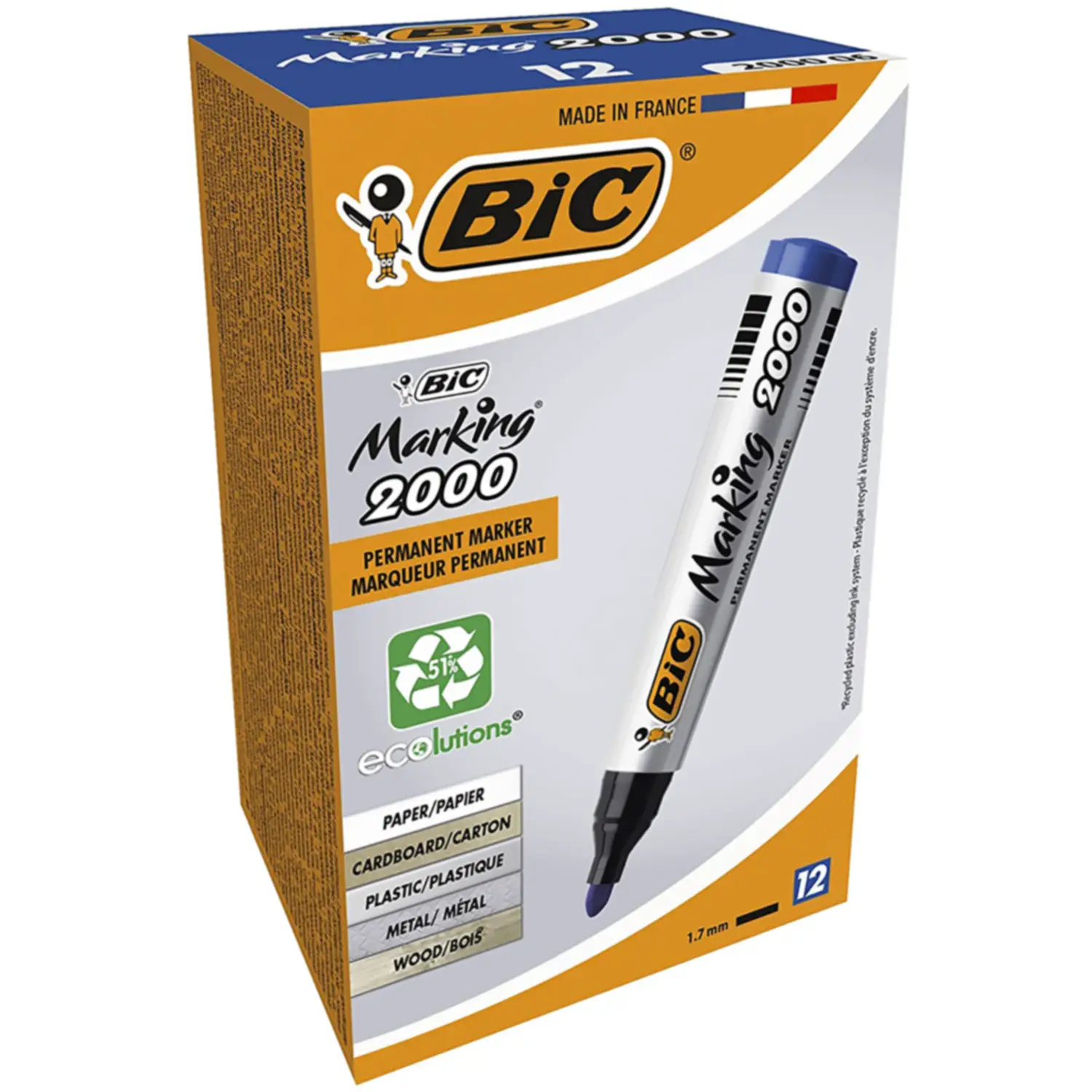 Marcatore Bic Marking 2000 - Punta Tonda - Blu - ECOlutions - penne pennarelli ufficio