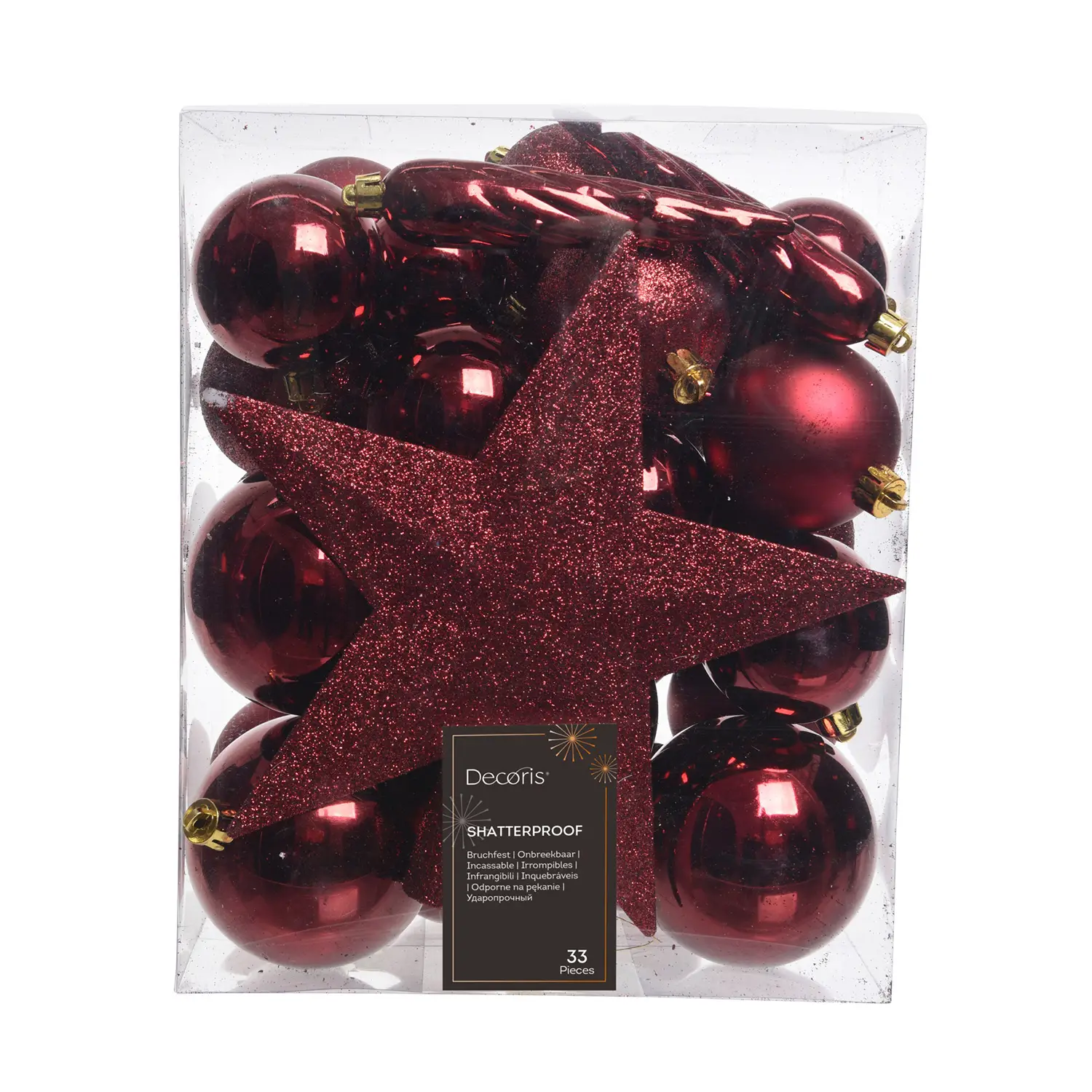 Decoris Set 33 Addobbi Natale Bordeaux con Stella Ø8 cm - addobbi albero