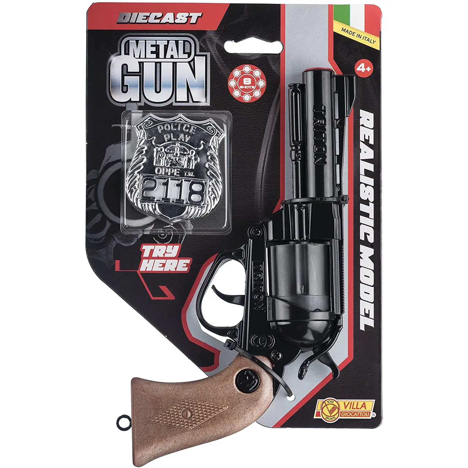 Pistola Triton Black Metal Gun - Revolver Giocattolo in Metallo dal Design Realistico - armi soldatini