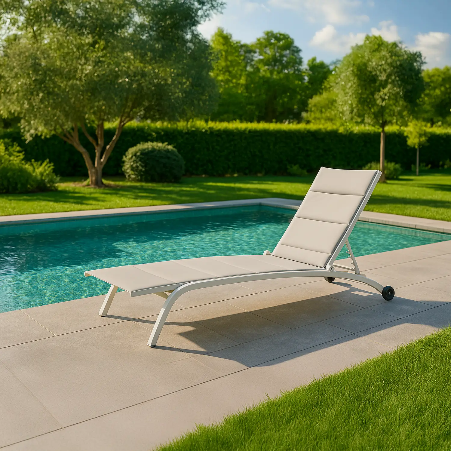 Lettino Prendisole Cleopas con Ruote Bianco Tessile Grigio Bizzotto - divani e poltrone