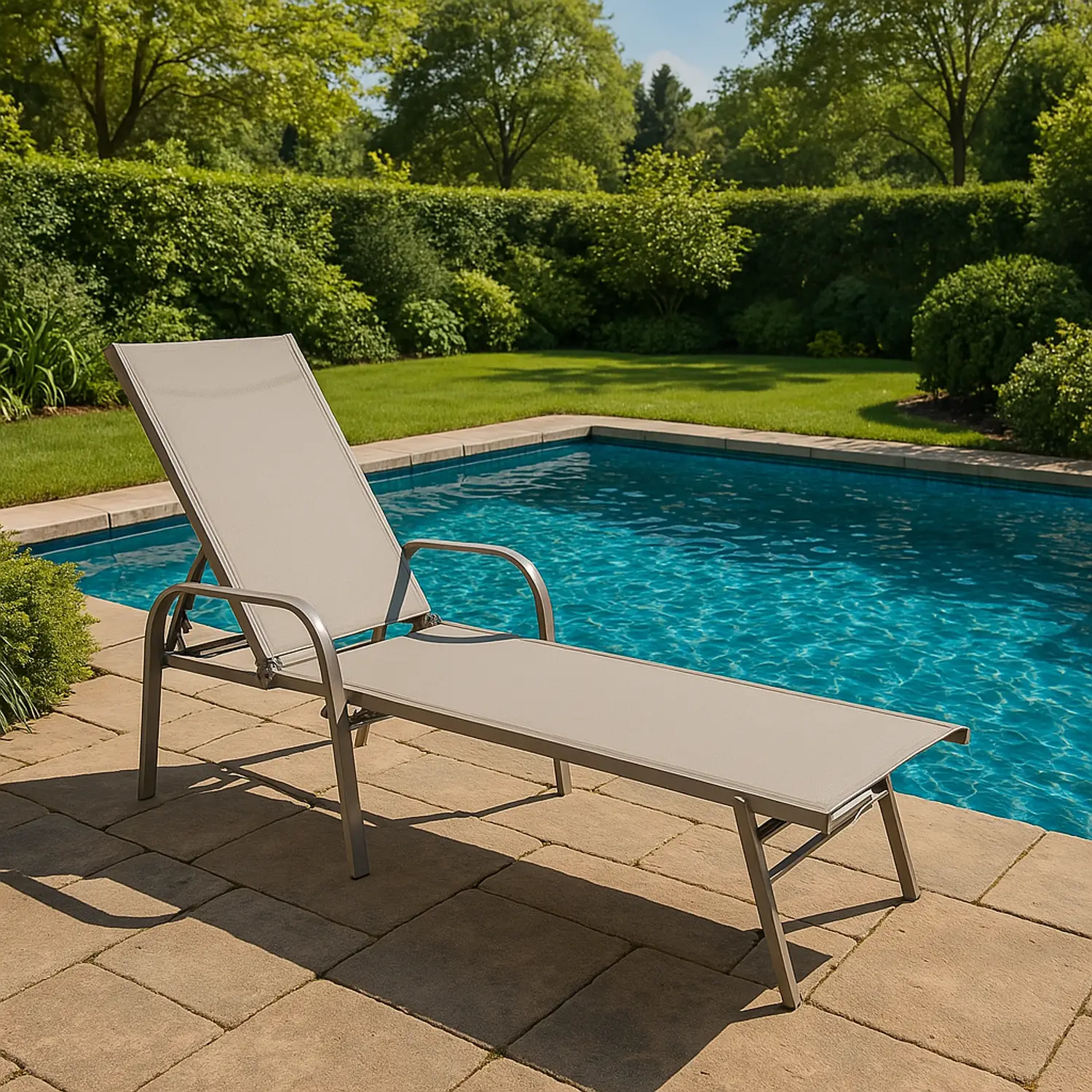 Sedia Sdraio Lounge Reclinabile in Acciaio con Textilene Sabbia - divani e poltrone