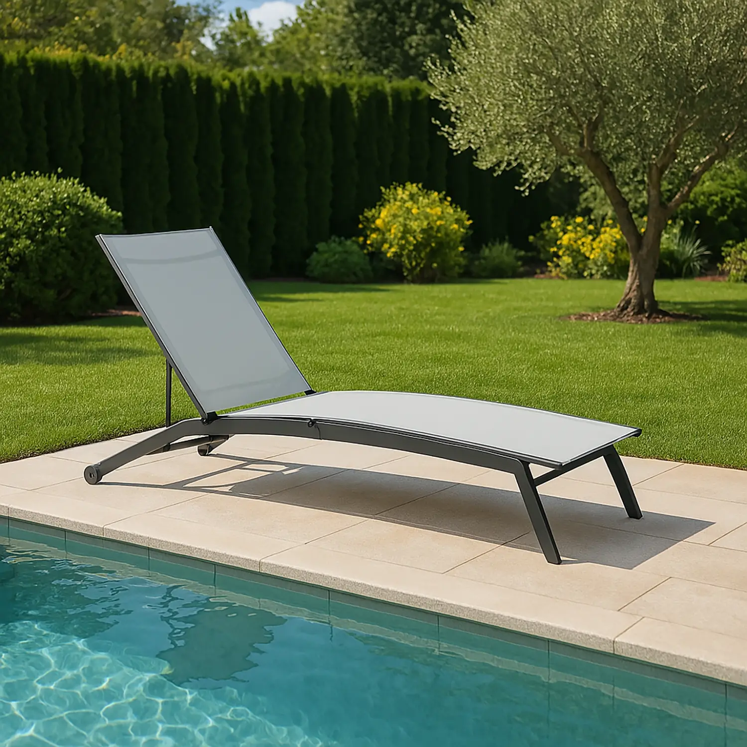 Sedia Sdraio Lounge Curva con Ruote Reclinabile in Acciaio - divani e poltrone