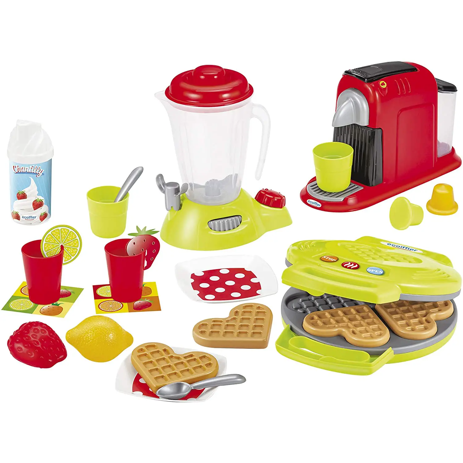 Piccoli Elettrodomestici - Set di Stoviglie da Colazione con Piastra per Waffle (24 Pezzi) - Alimenti, mercatini, stoviglie